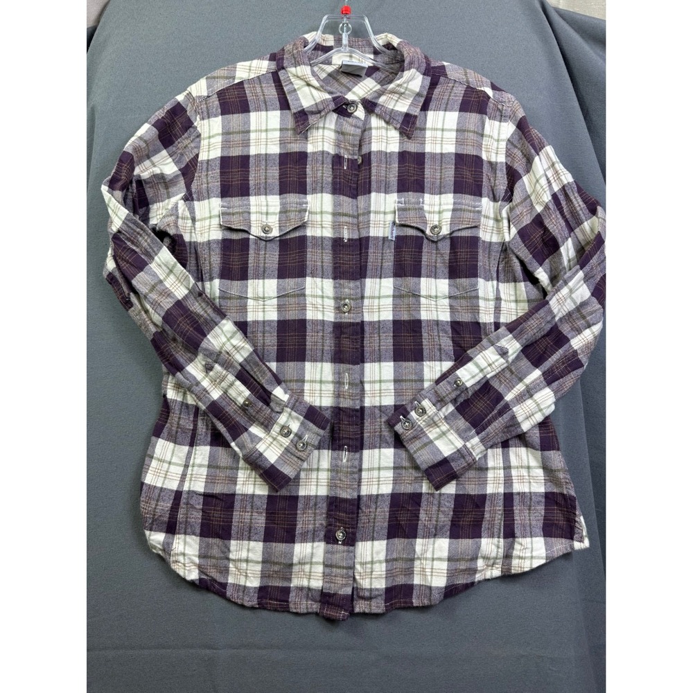 Carhartt Purple Plaid Flannel Shirt Men's Medium WS007 PLM Cotton Button Down